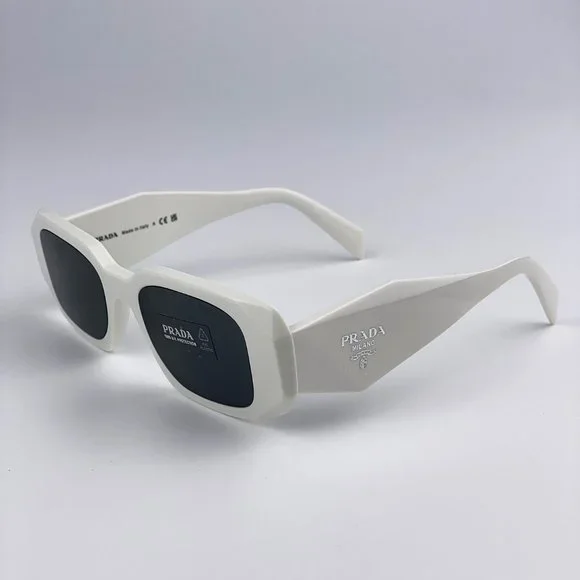🔥  Prada PR17WS 1425S0 Sunglasses Ivory White Dark Gray Rectangle Unisex - Picture 5 of 10